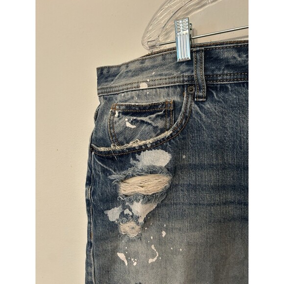 Akoo Denim Splatter Distressed Shorts With Patches Mens 44 - Picture 3 of 11